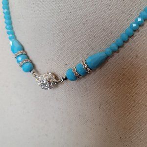 Vintage Glass Beaded Necklace with Magnetic Closure Robin's Egg Blue